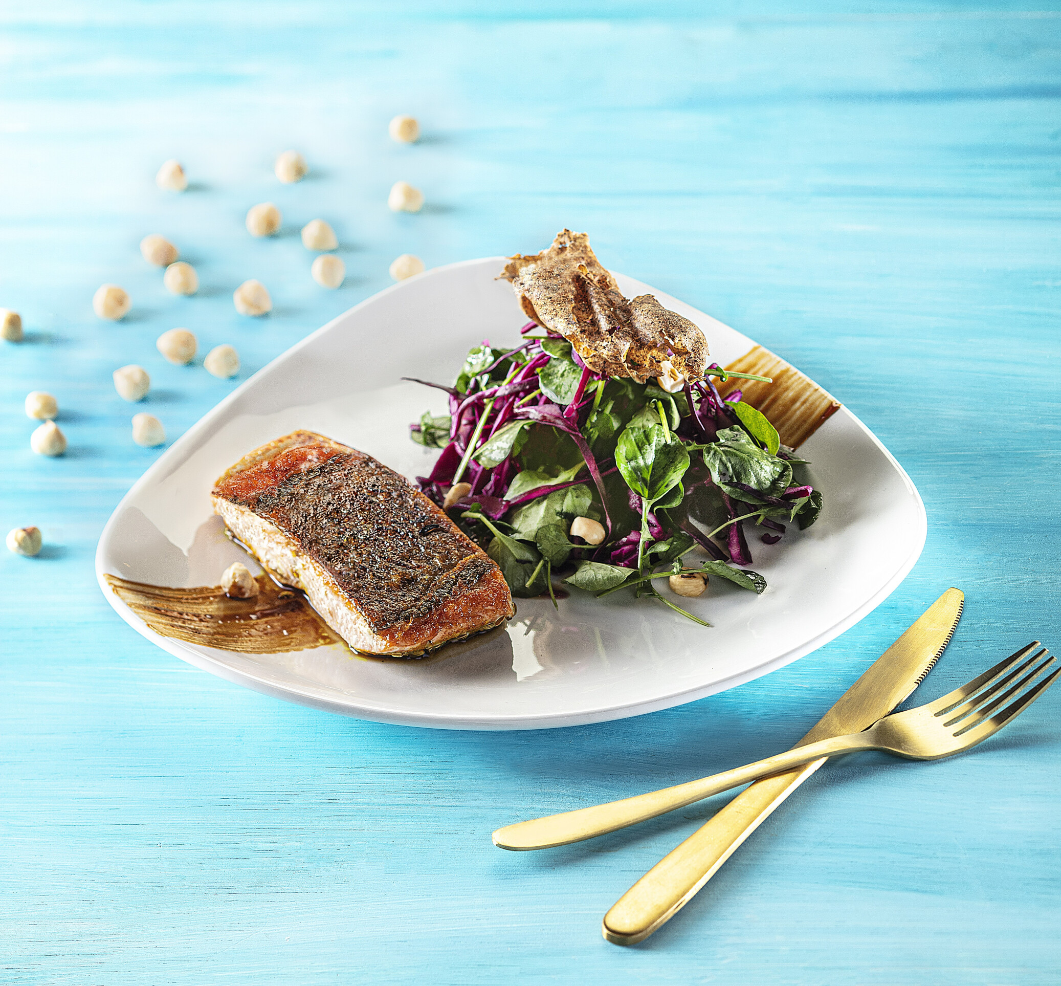 Zalm met rodekool salade