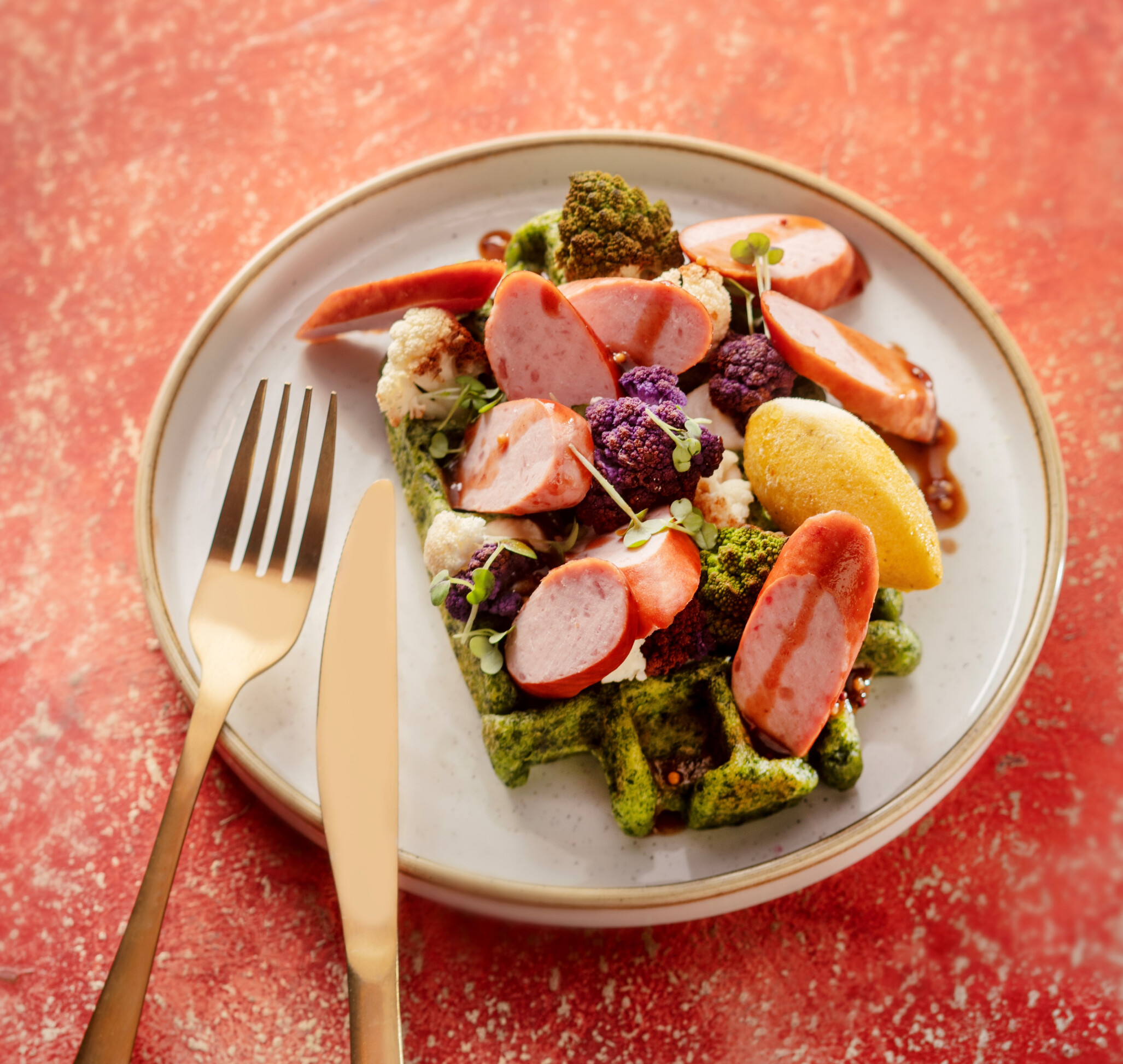 Boerenkoolwafel met rookworst