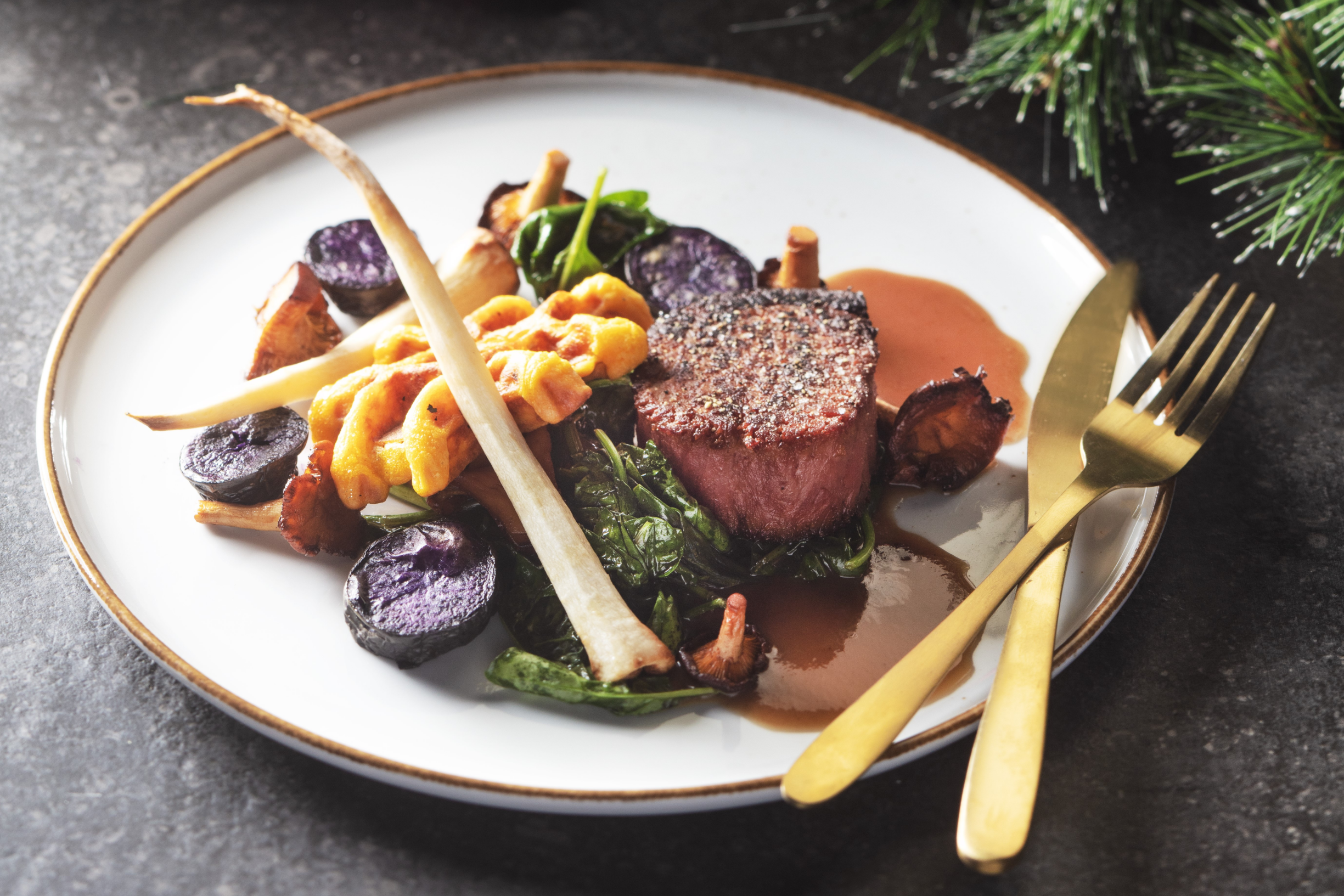 Tournedos met pompoenwafel