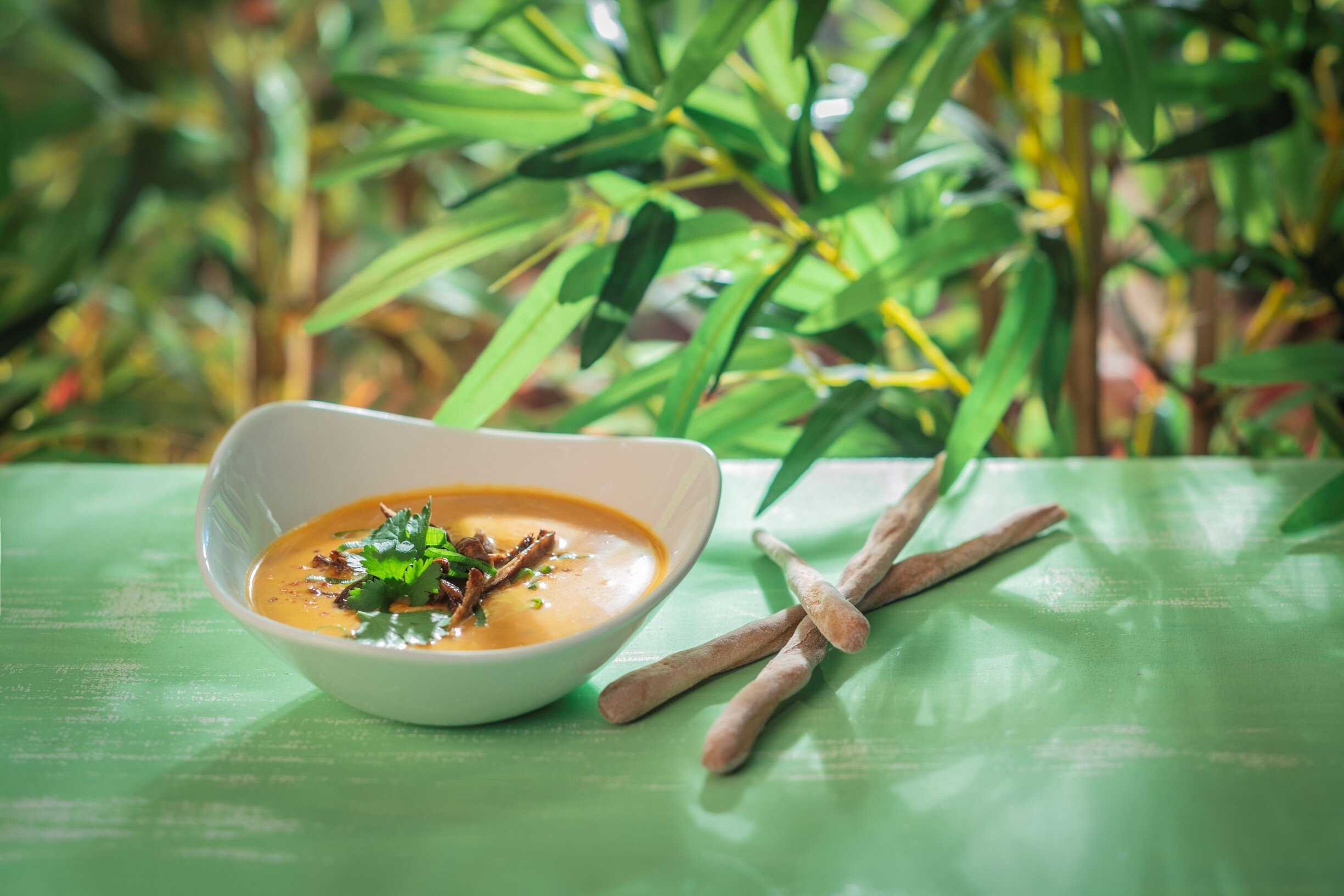 Zoete aardappelsoep met oesterzwam