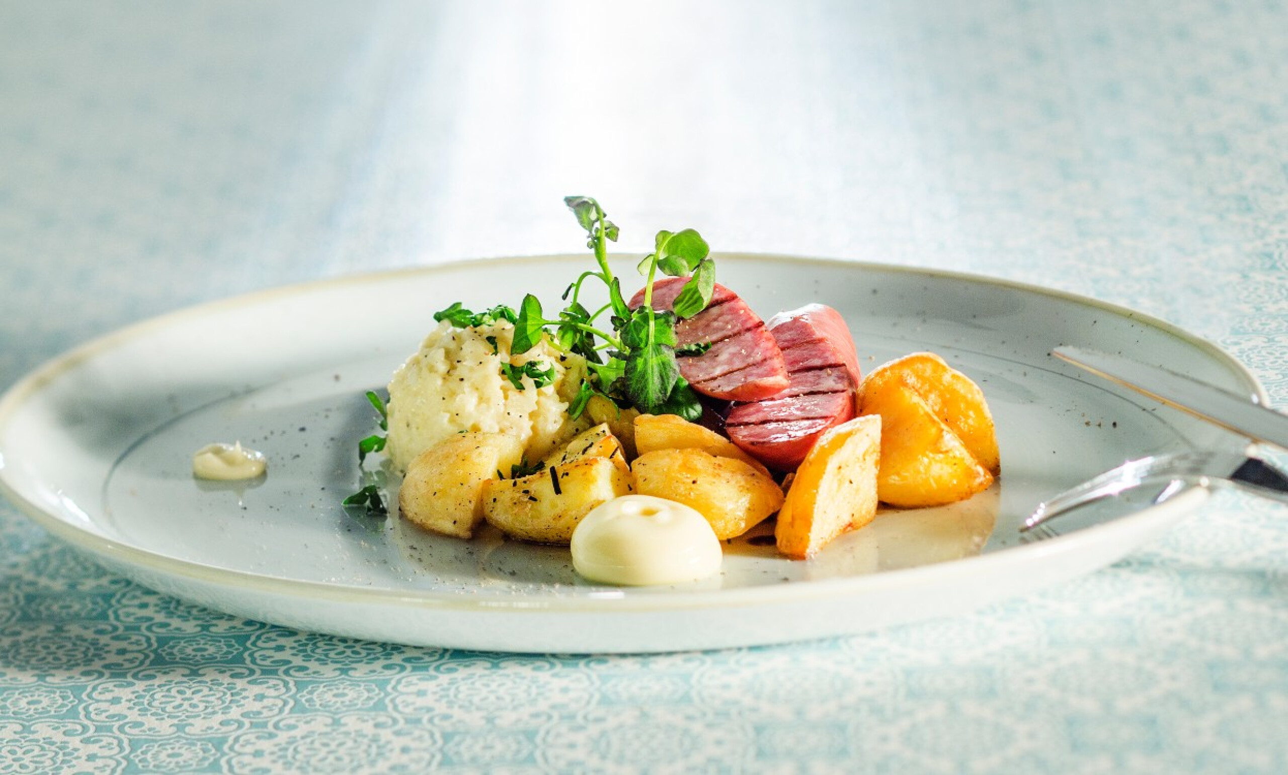 Bloemkoolrisotto met gegrilde rookworst