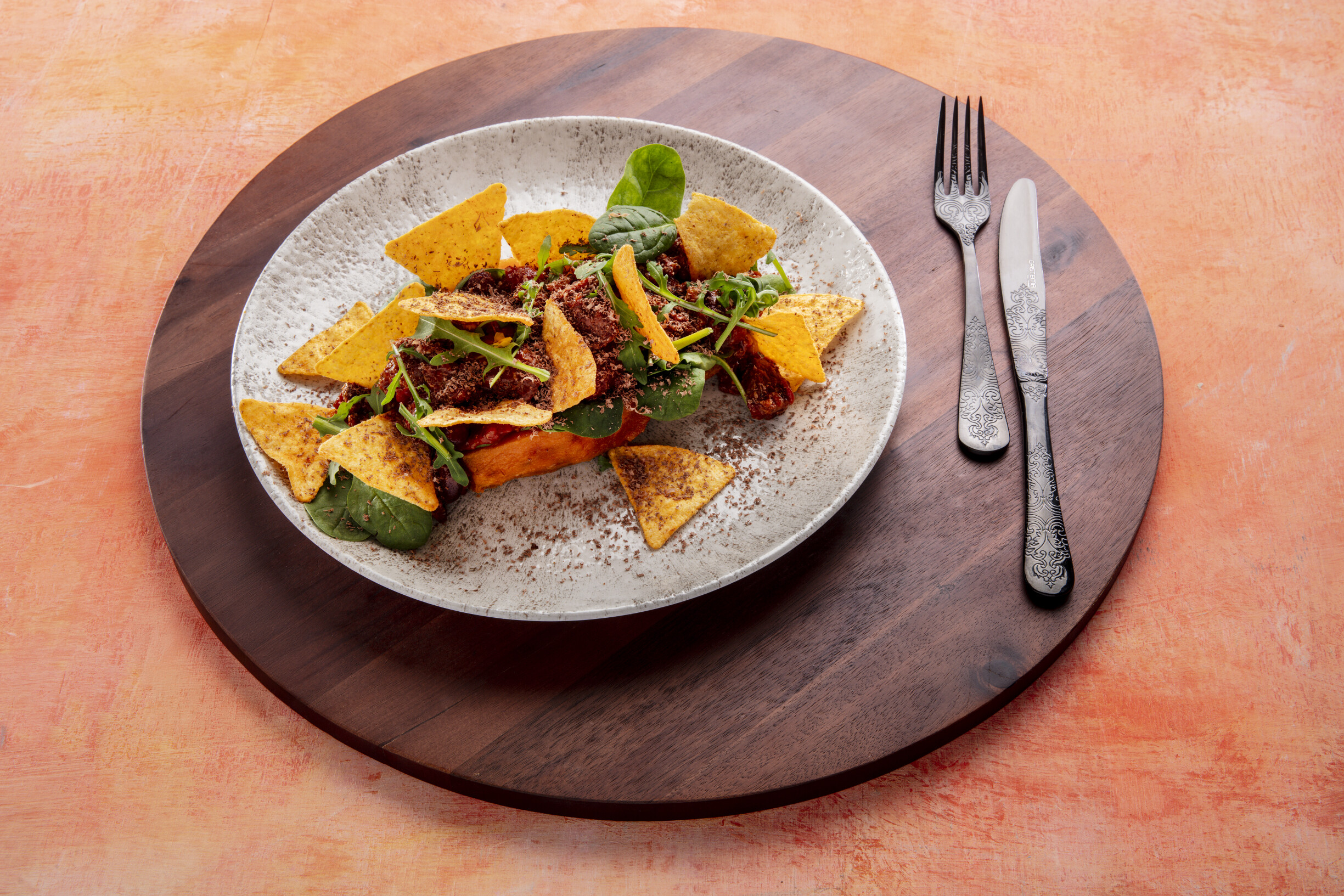 Chili Sin Carne met gepofte zoete aardappel en chocolade