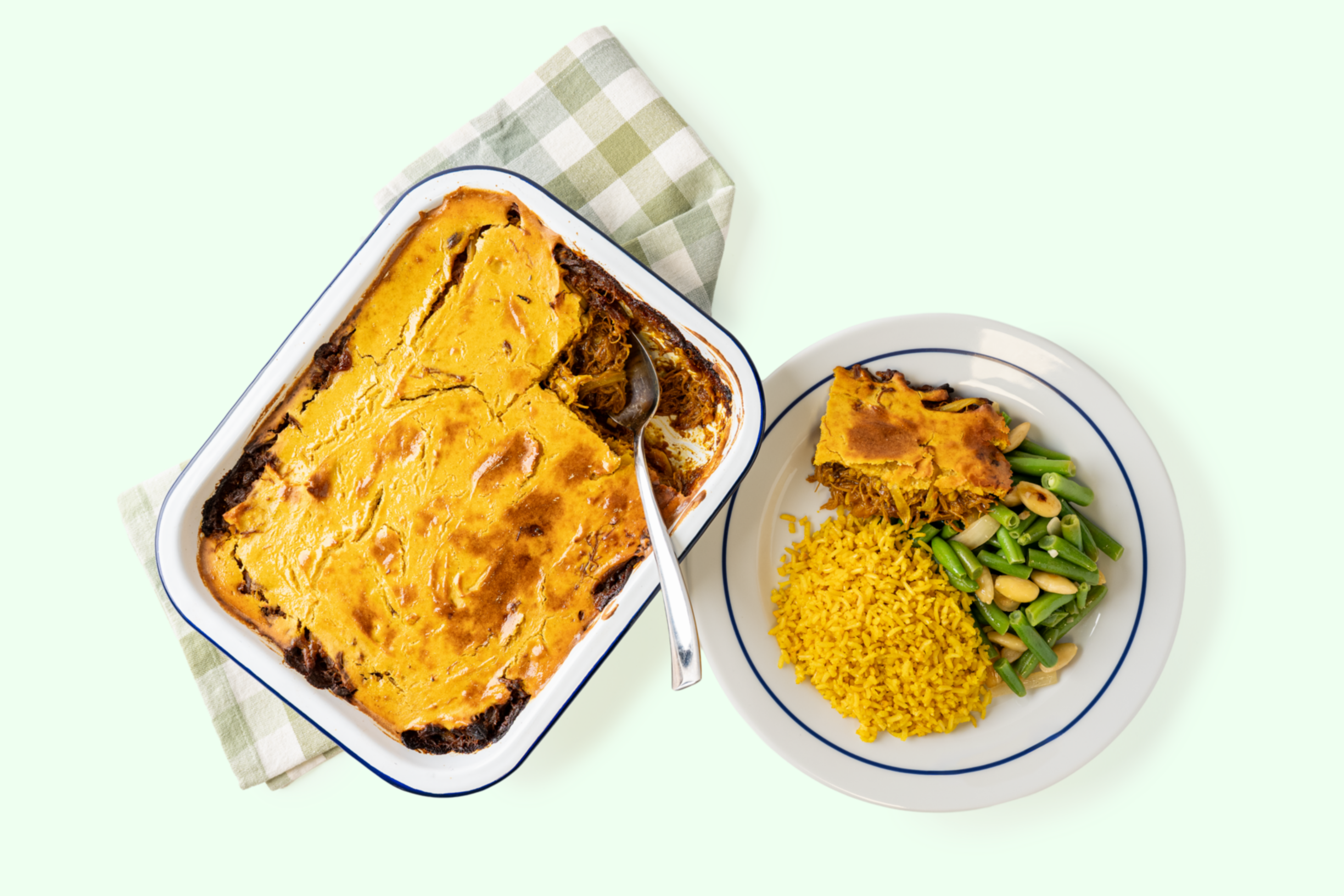 Bobotie met sperziebonen en mango chutney