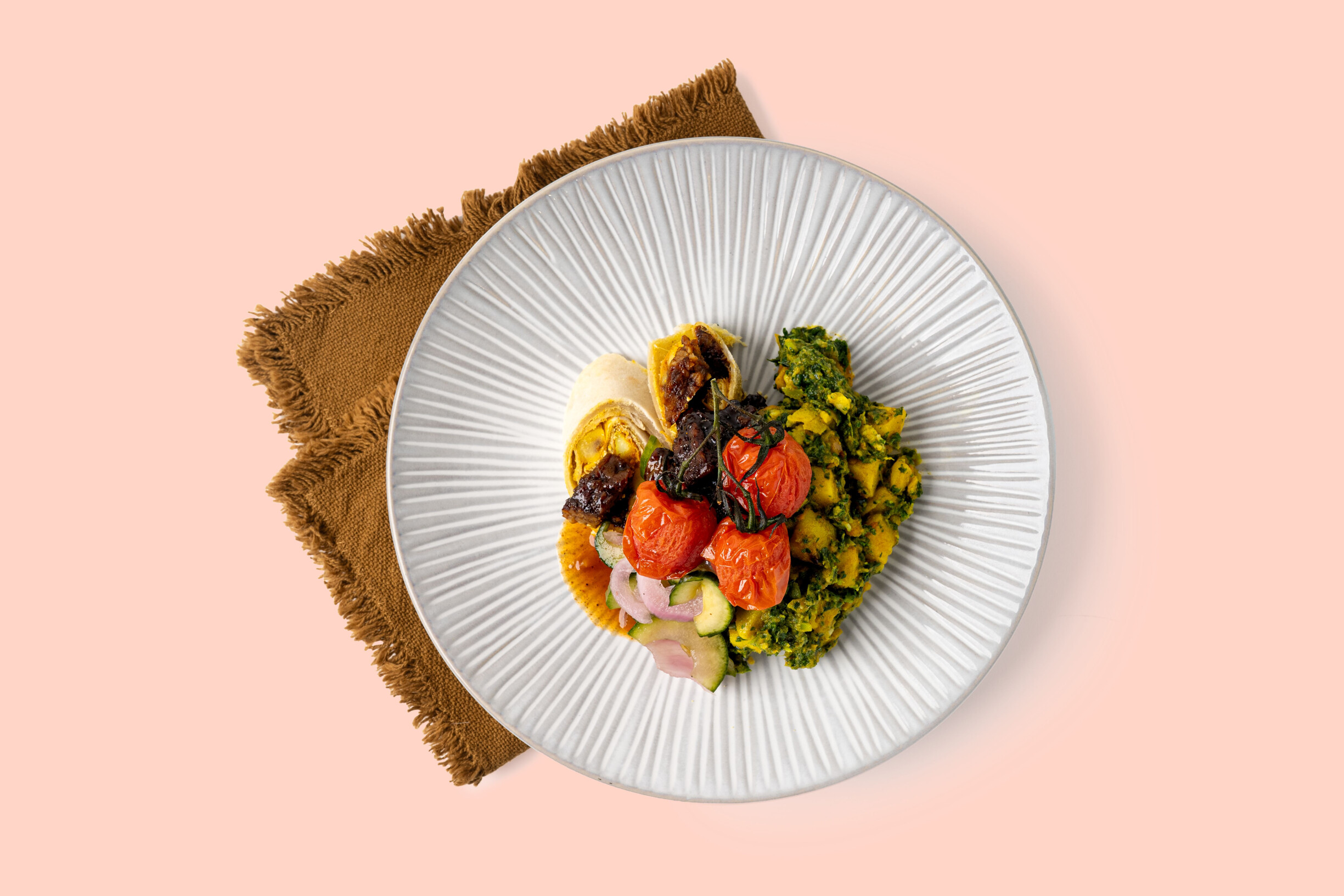 Surinaamse boerenkoolstamp met sticky tempeh