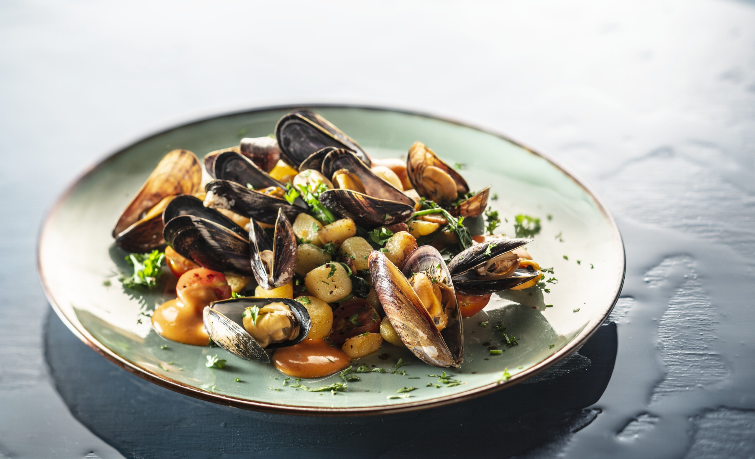 Lamsoren met krieltjes en mosselen