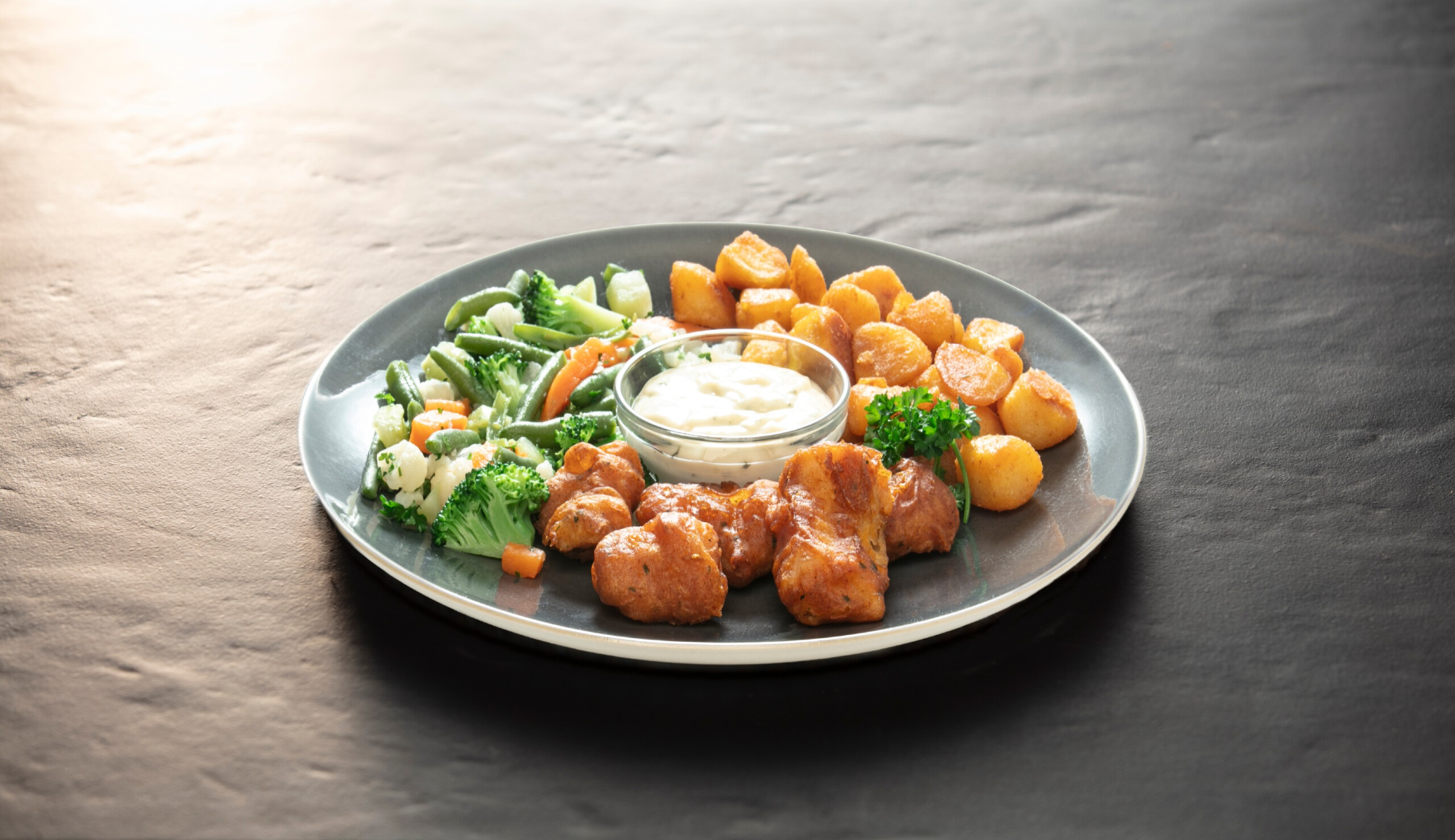 Kibbeling met koninginnegroenten