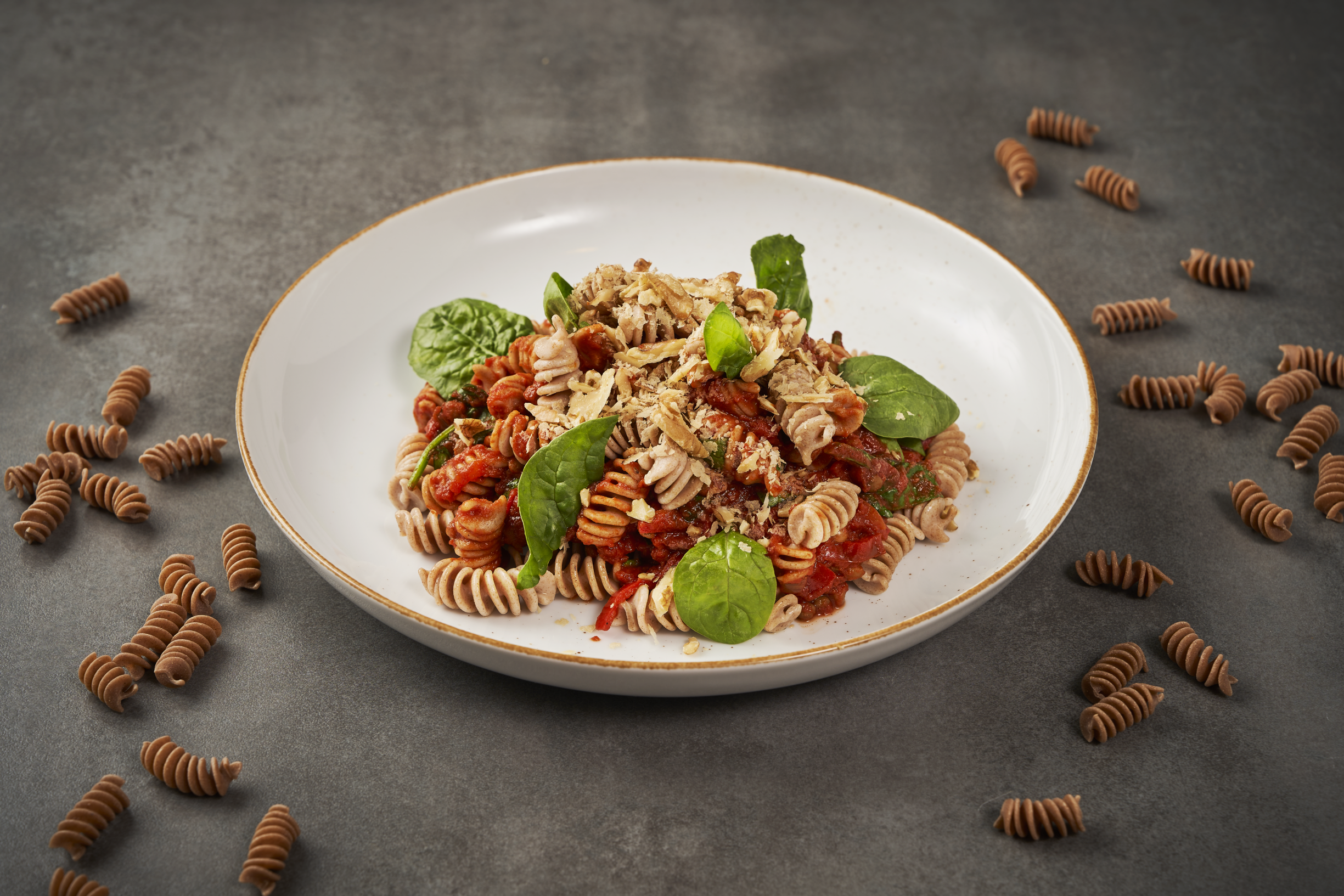 Spelt fusilli met matbucha